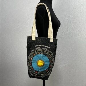 Cavallini Canvas Tote Bag Zodiac Print Black Tote Bag Casual Signs of the Zodiac